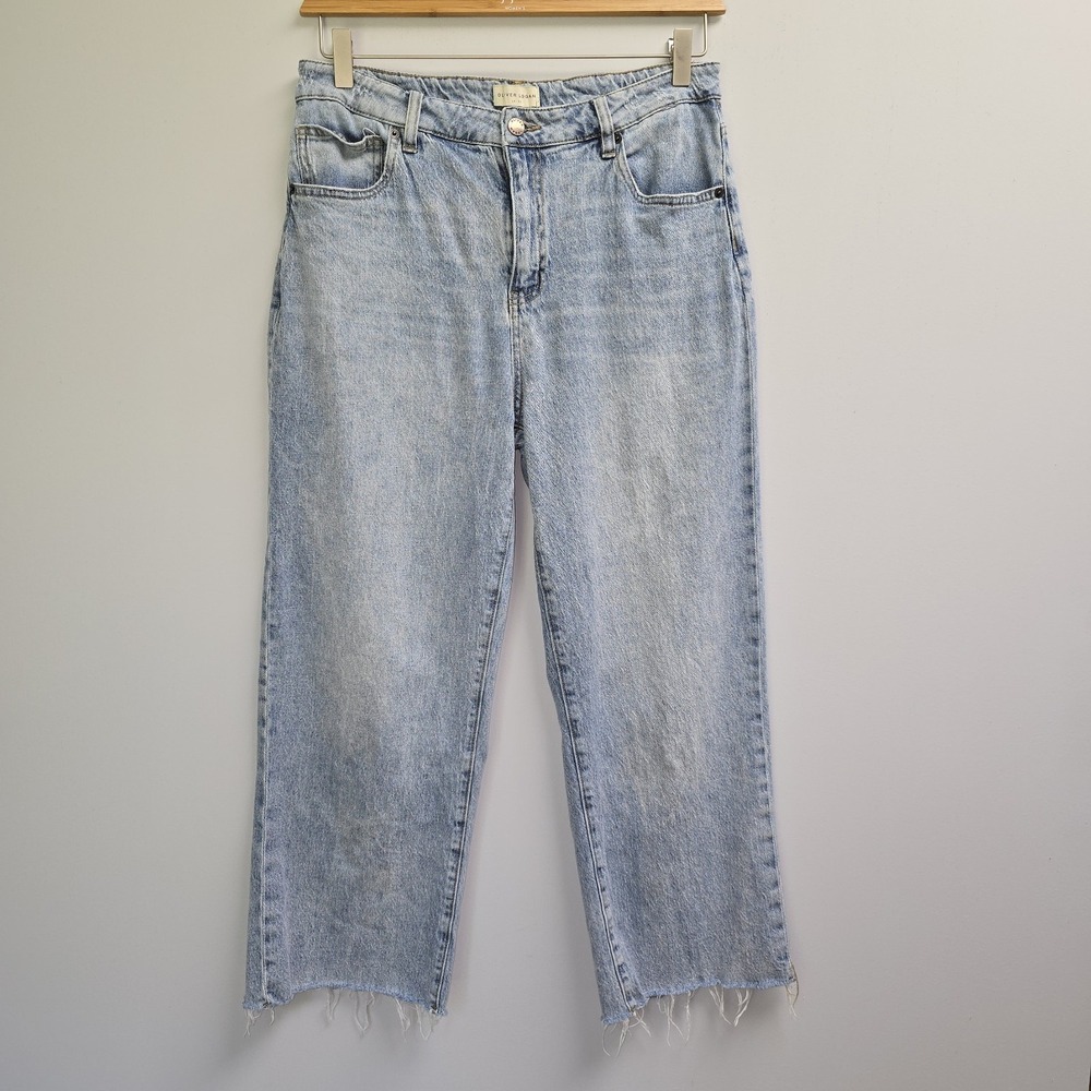 Oliver Logan Aberdeen Jeans Size 32 Womens Wide Leg Crop Frayed Hem Light Indigo